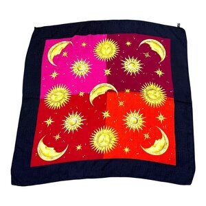 Luca Emanuele Silk Sun & Moon Scarf Celestial Goddess Black Pink Boho Y2K Italy